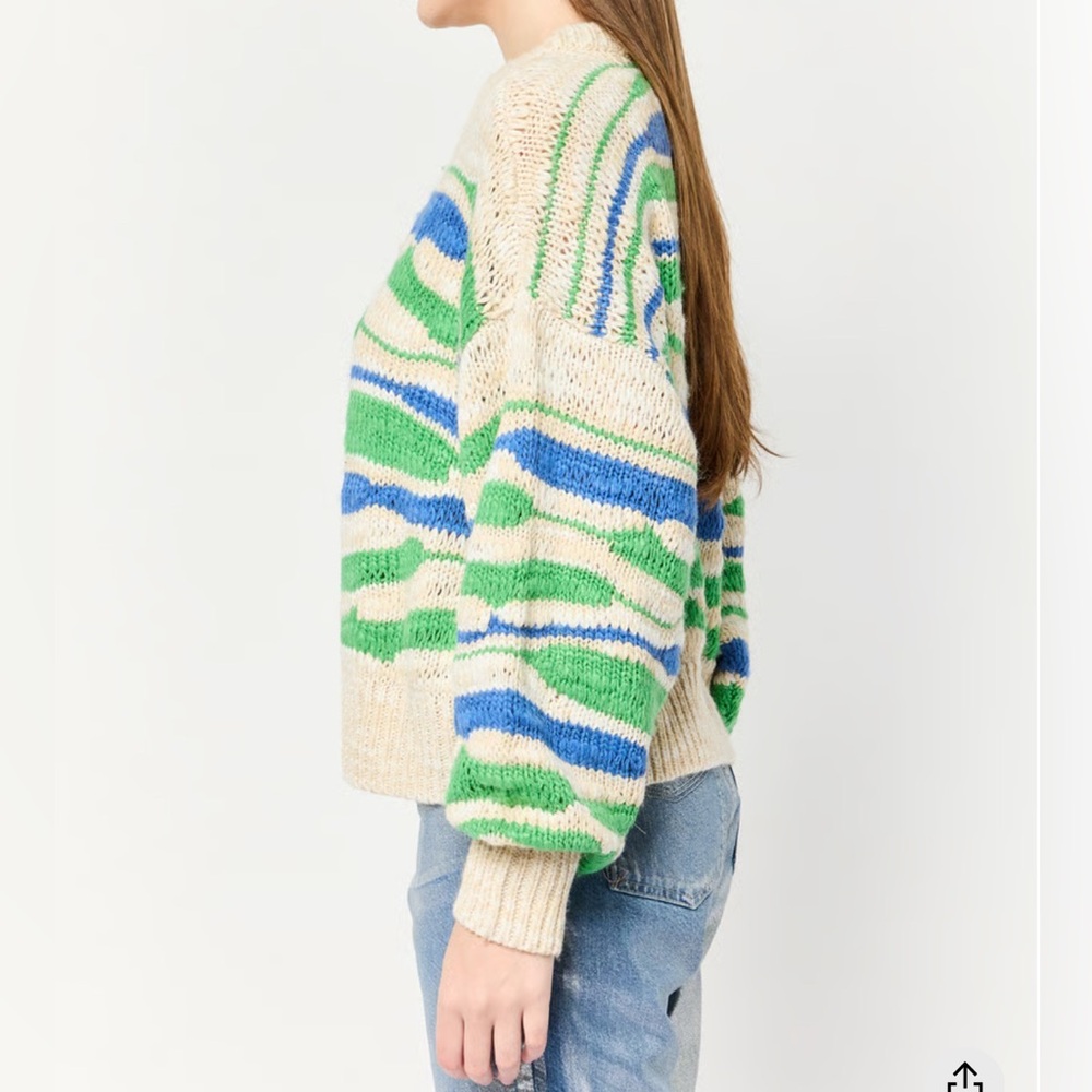 Aerie Wool Blend Oversized Cream, Green and Blue Sweater | X-Large